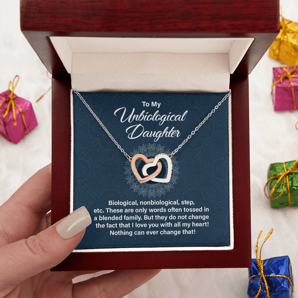 Unbiological Daughter Gift – Interlocking Hearts Necklace