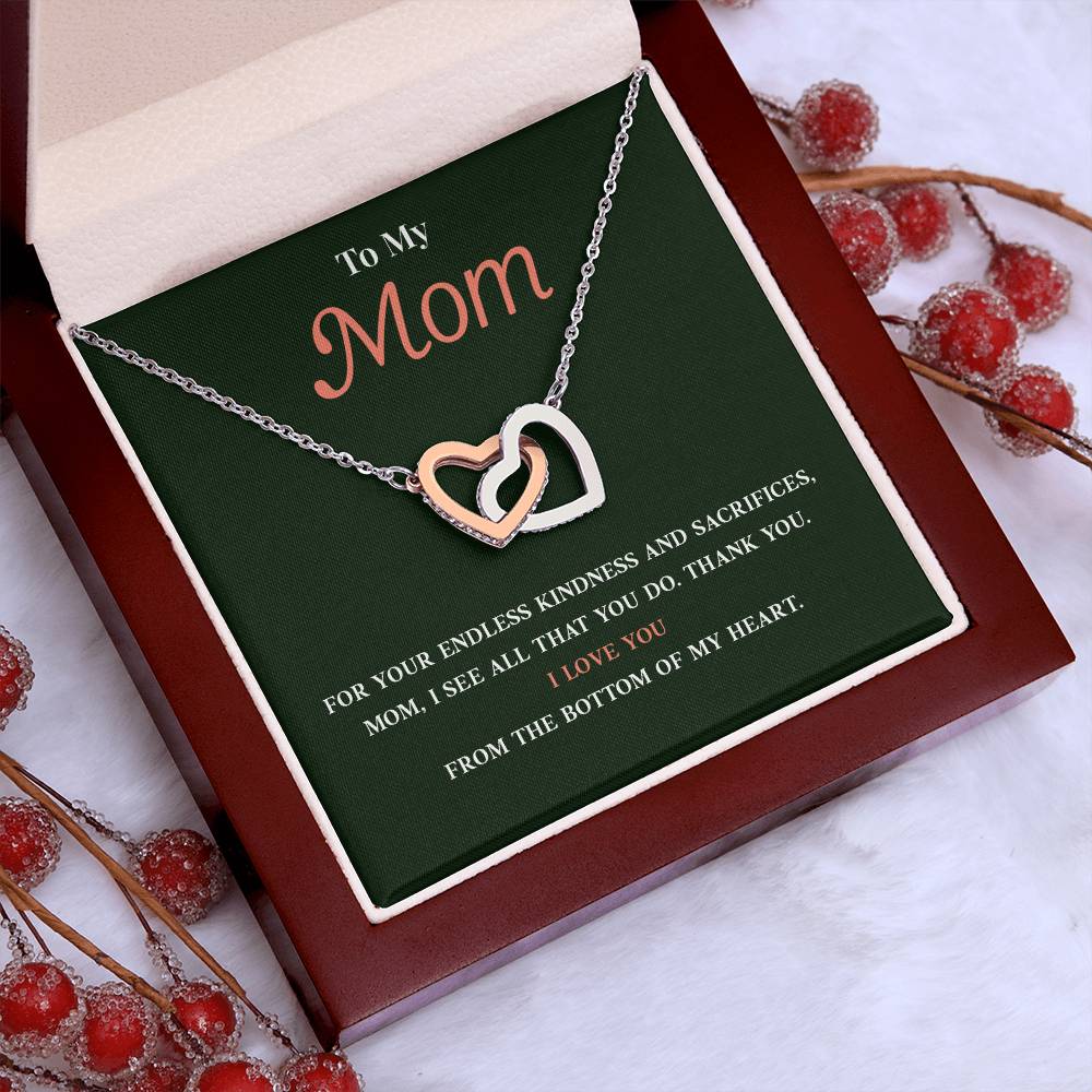 Necklace Gift for Mom With Interlocking Hearts and Card