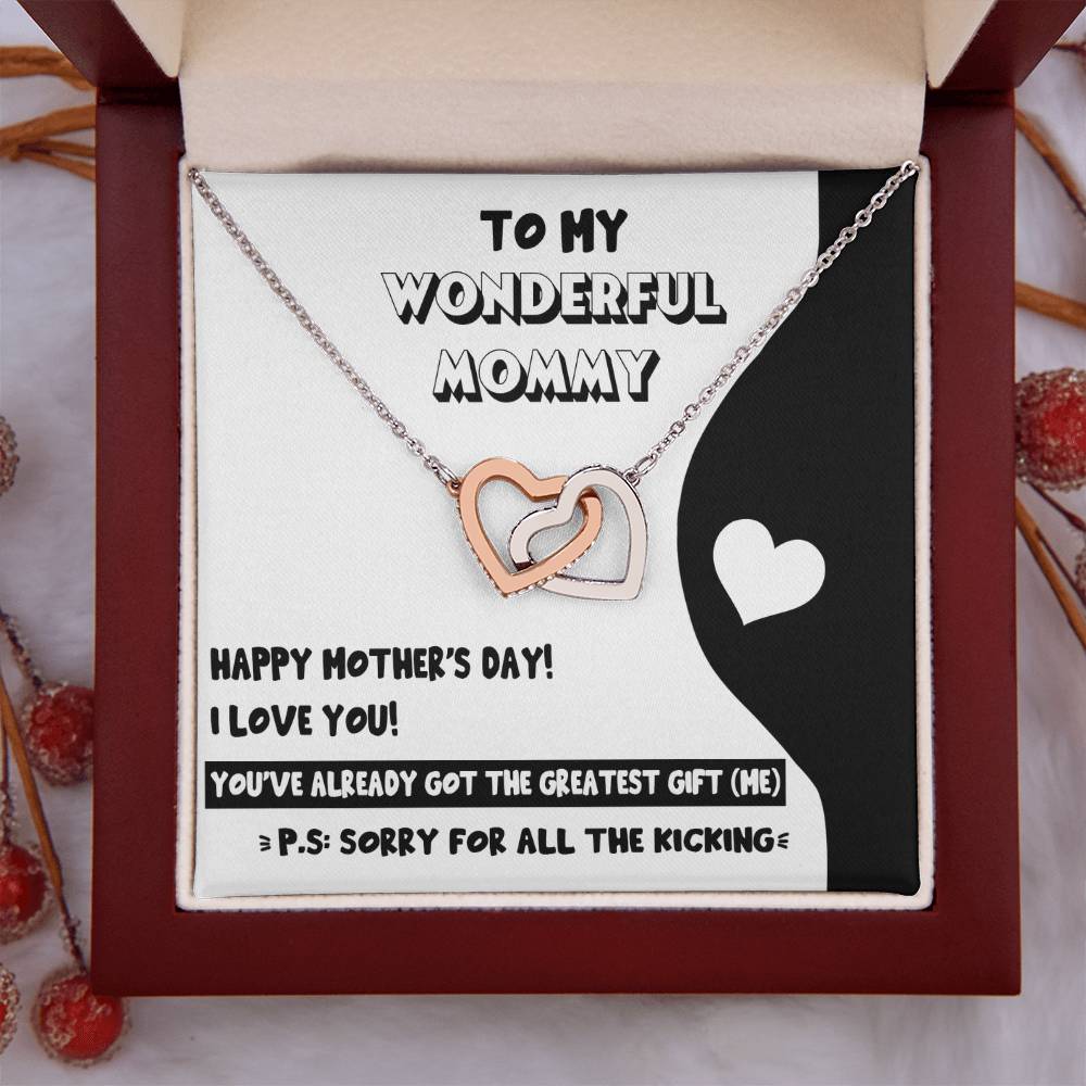 To My Wonderful Mommy Necklace For Mothe's Day Jewelry For Mom, Gift For Mommy From Baby Bump, Pregnancy Gift For Mommy Interlocking Necklace With Meaningful Message Card And Box.