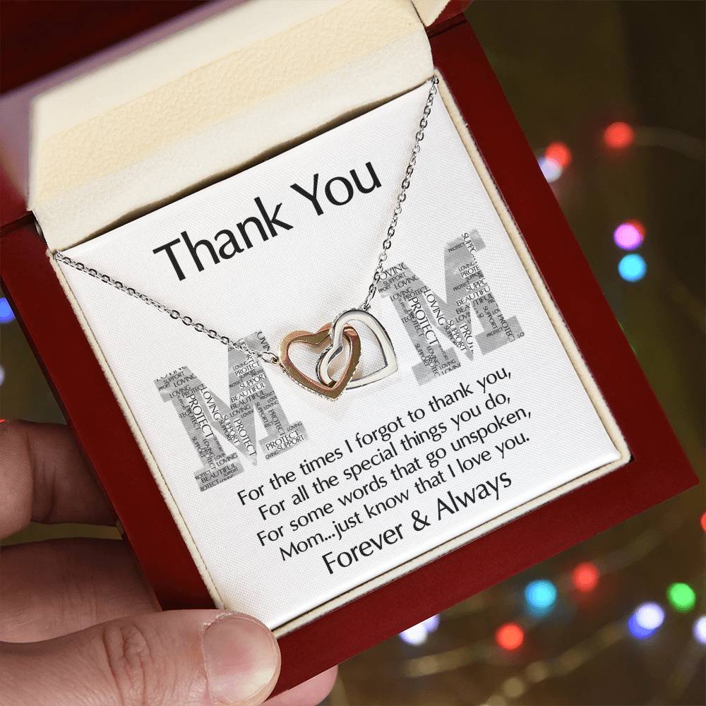 Thank You Mom Heart Necklace with Sentimental Message Card