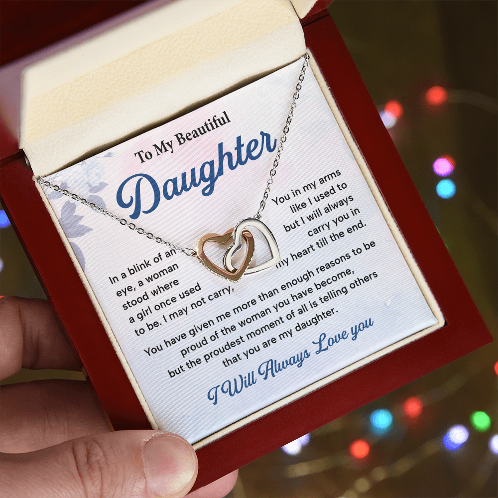 Daughter Gift from Mom or Dad Heart Necklace Card