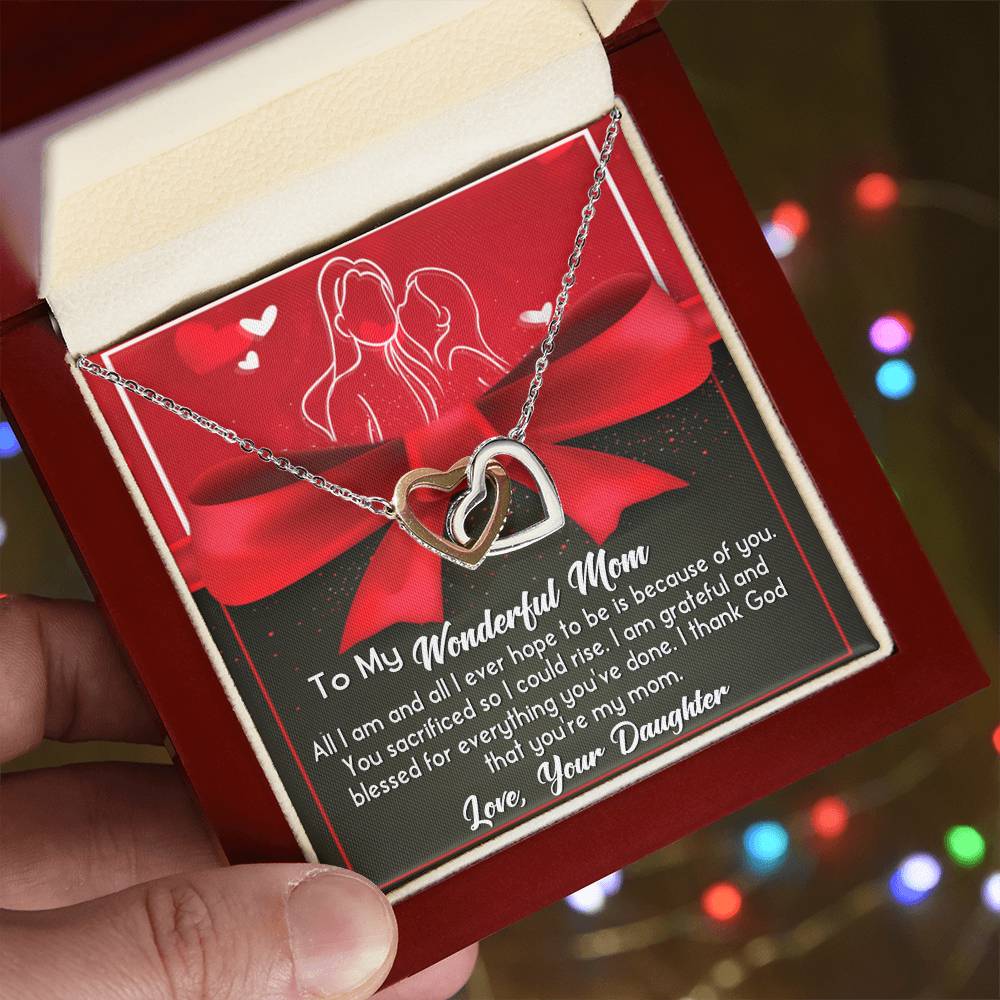 To My Wonderful Mom Necklace Gift For Mothe's Day Jewelry From Daughter, Birthday Gift For Mom With Message Card And Gift Box 925 Silver Necklace Interlocking Necklace With Meaningful Message Card And Box.