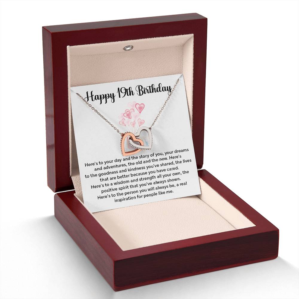 19th Birthday Interlocking Hearts Necklace – Gift Box & Card