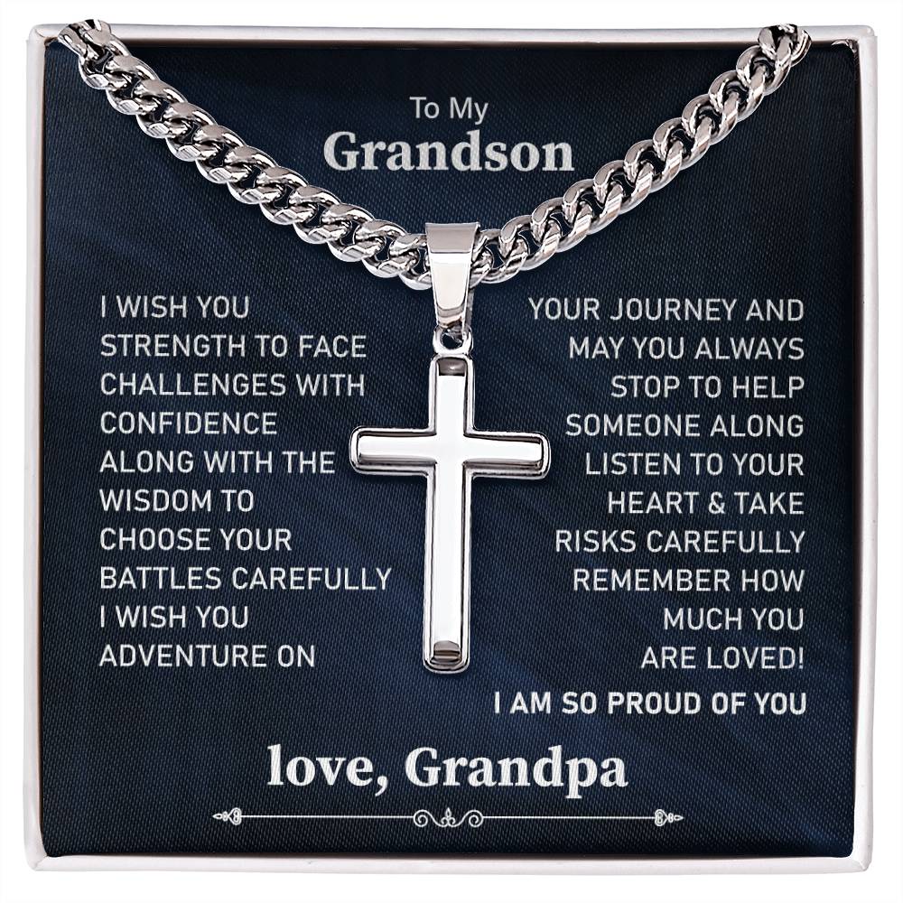 To My Grandson Necklace, I Am So Proud Of You, Love Grandpa.
