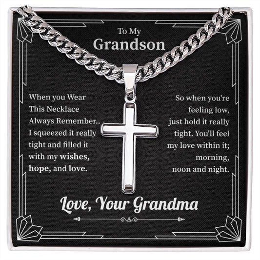 To My Grandson Cross Necklace From Grandma, Grandson Birthday Gifts From Grandma Present For Grandson From Grandmother, Love Your Grandma.