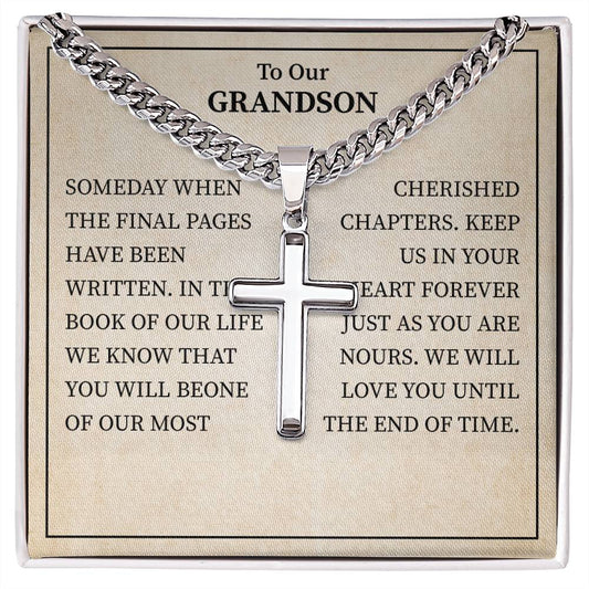 To Our  Grandson Necklace From Grandparent, We Will Love You Until The End Of Time.