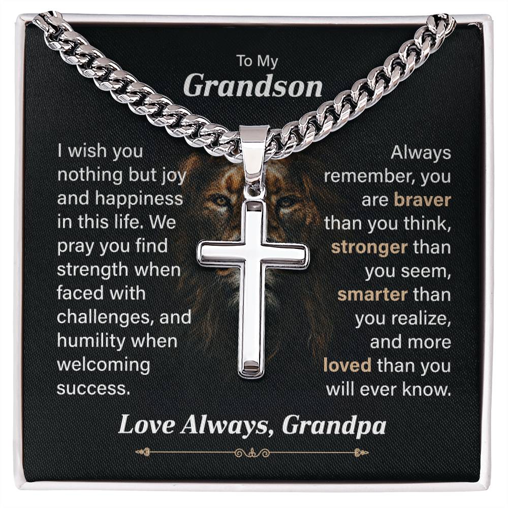 To My Grandson Cross Necklace From Grandpa, Birthday Necklace For Grandson, Grandson Graduation Necklace From Grandpa.