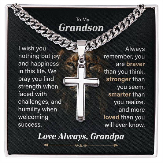 To My Grandson Cross Necklace From Grandpa, Birthday Necklace For Grandson, Grandson Graduation Necklace From Grandpa.
