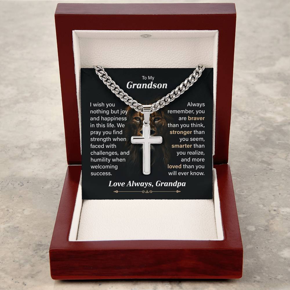 To My Grandson Cross Necklace From Grandpa, Birthday Necklace For Grandson, Grandson Graduation Necklace From Grandpa.