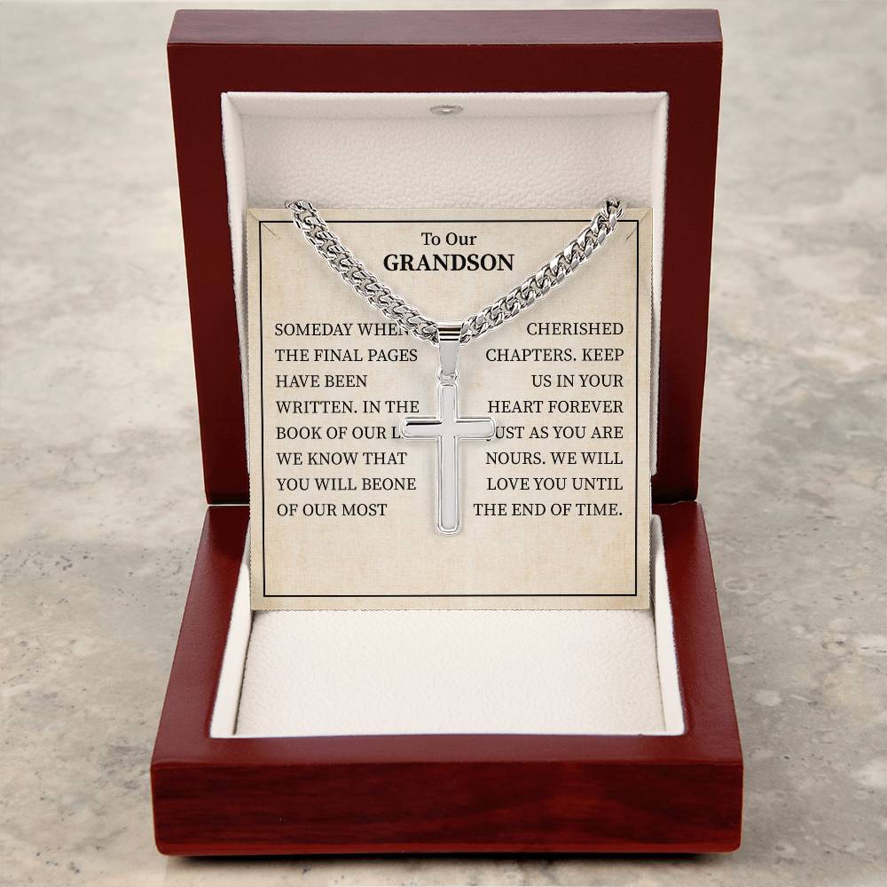 To Our  Grandson Necklace From Grandparent, We Will Love You Until The End Of Time.