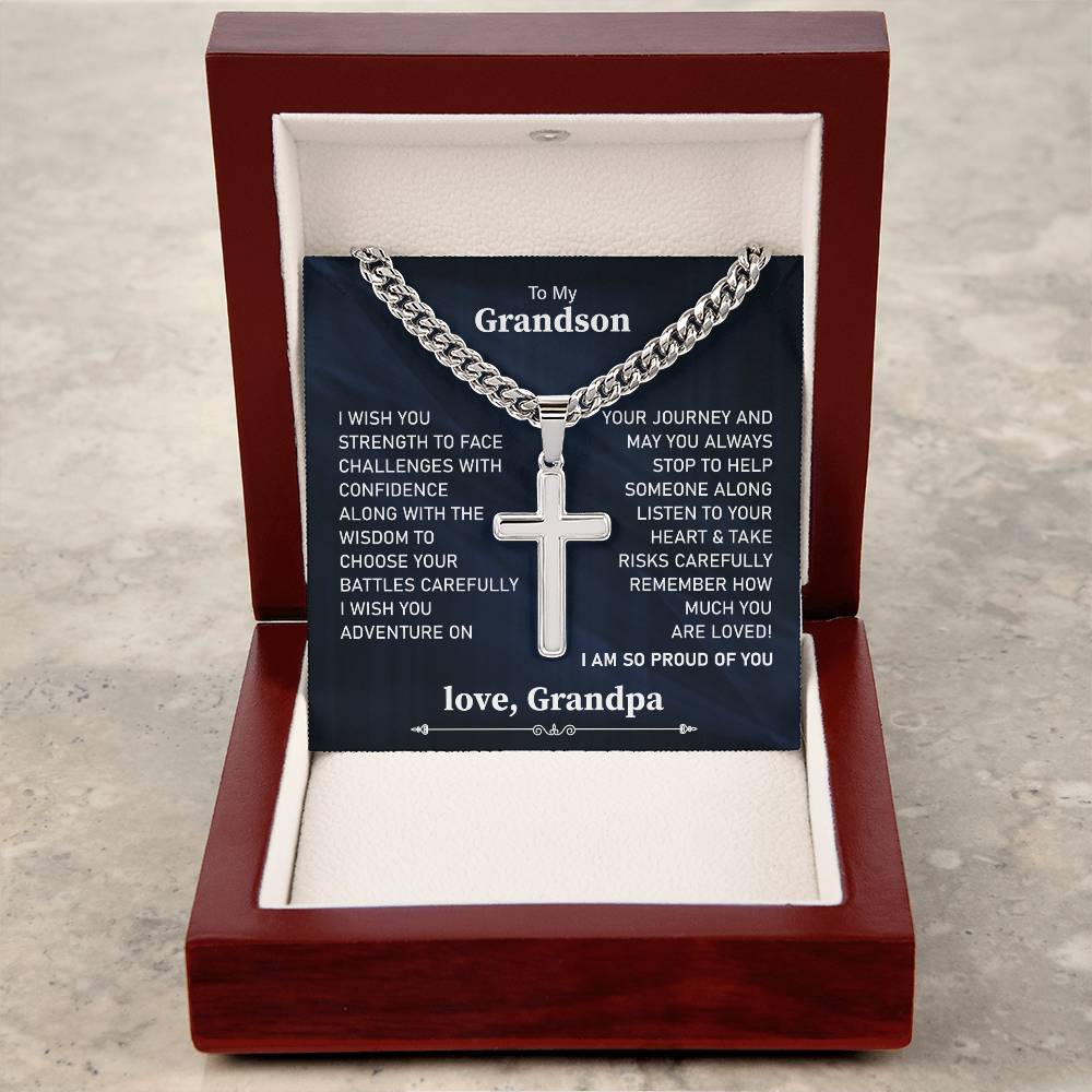 To My Grandson Necklace, I Am So Proud Of You, Love Grandpa.