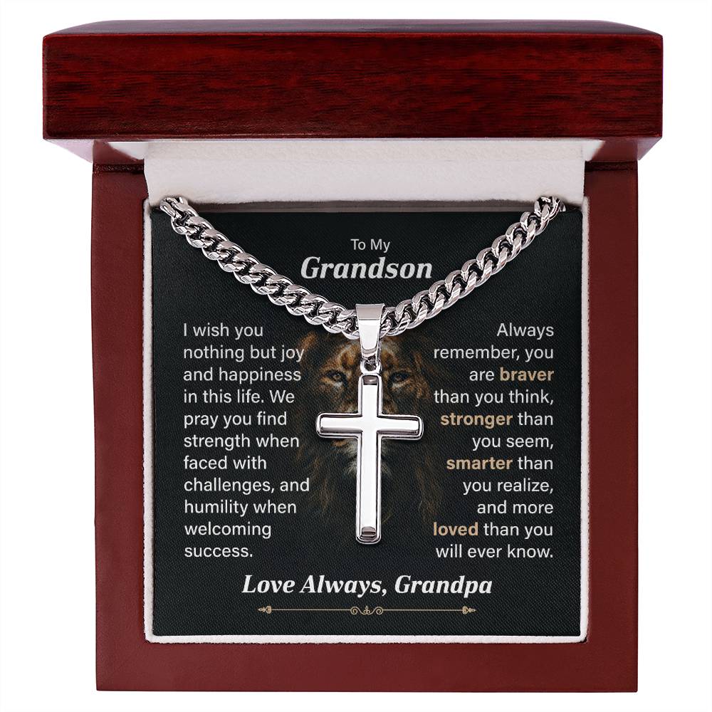To My Grandson Cross Necklace From Grandpa, Birthday Necklace For Grandson, Grandson Graduation Necklace From Grandpa.