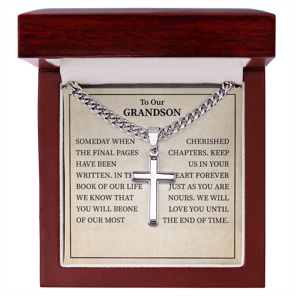 To Our  Grandson Necklace From Grandparent, We Will Love You Until The End Of Time.