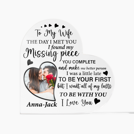 To My Wife Gift Heart-Shaped Missing Piece Plaque