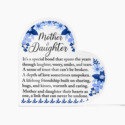 Mother Daughter Heart Acrylic Keepsake Gift