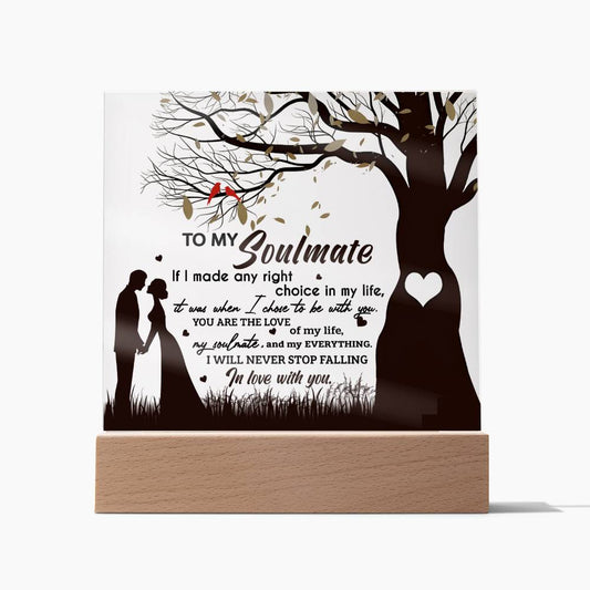 To My Soulmate If I Made Any Right Choice In Life It Was When I Chose To Be With You, Acrylic Plaque Gift For Soulmate.