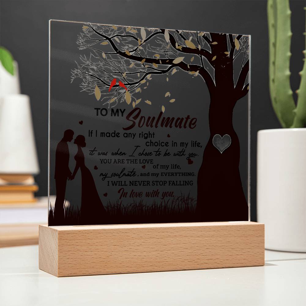 To My Soulmate If I Made Any Right Choice In Life It Was When I Chose To Be With You, Acrylic Plaque Gift For Soulmate.