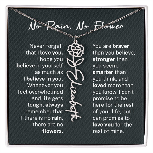 Custom Name Birth Flower Necklace - Personalized 12-Month Flower Jewelry Gift