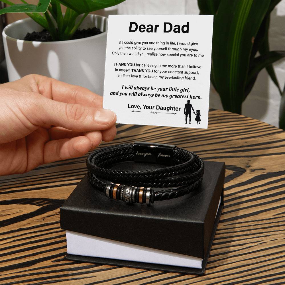 Leather Bracelet Gift for Dad With Emotional Message Card