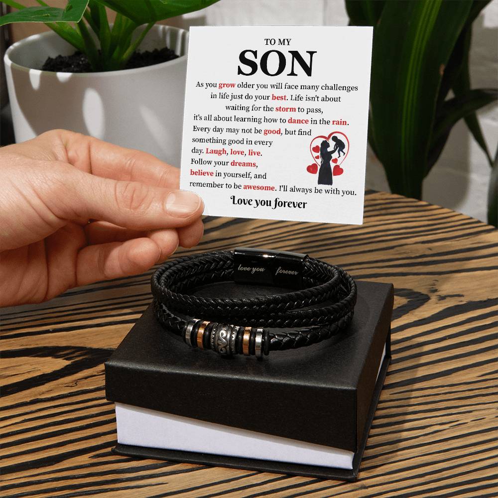 To My Son Leather Bracelet Gift from Mom With Note