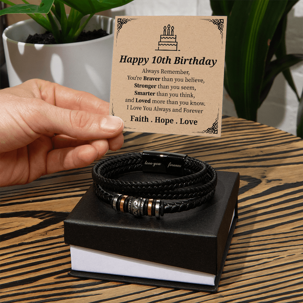 "Happy 10th Birthday - Braver, Stronger, Smarter - Inspirational Necklace for Kids"
