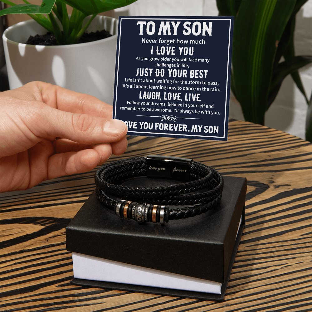 Leather Bracelet Gift for Son from Dad Message Card
