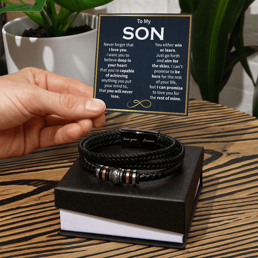 "To My Son - Never Forget I Love You - Motivational Bracelet - Inspirational Gift for Sons"
