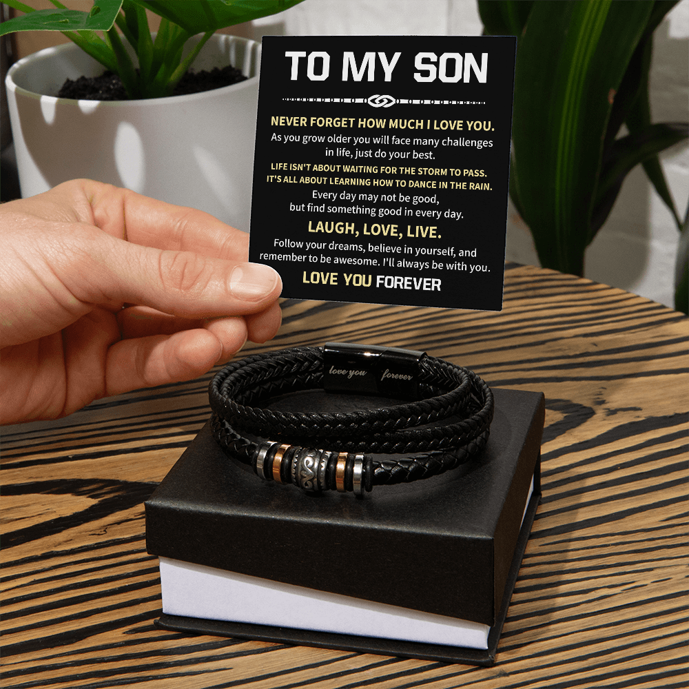 "To My Son - Never Forget How Much I Love You - Motivational Bracelet - Inspirational Gift for Sons"