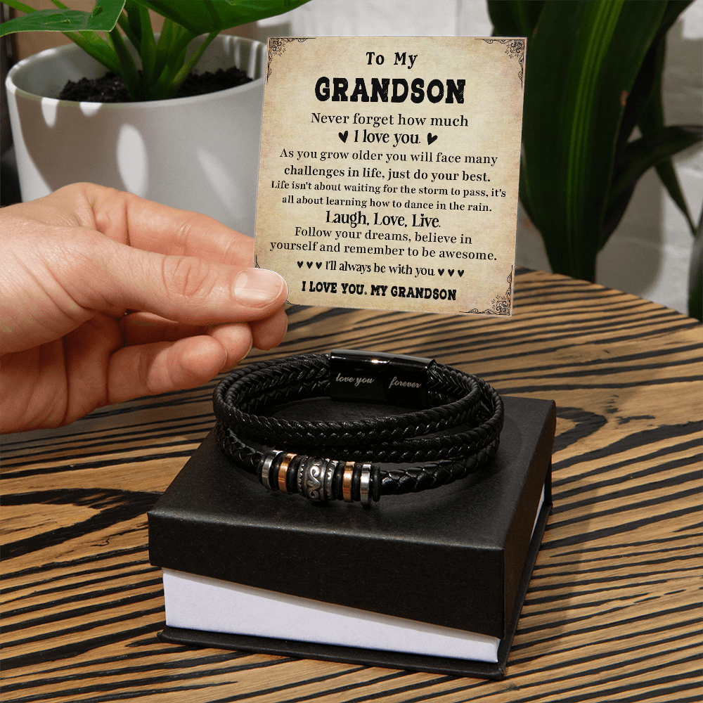 Grandson Bracelet Gift From Grandparents With Inspirational Message Card
