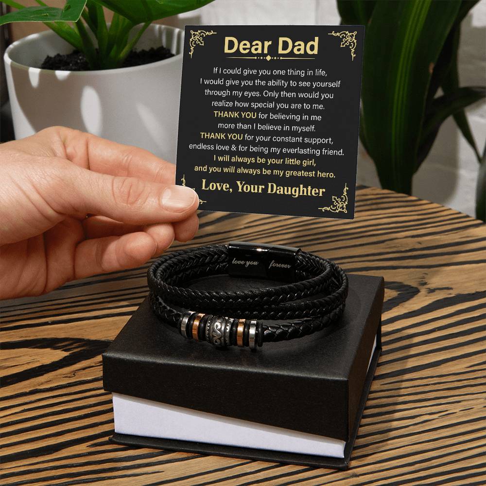 Dad Leather Bracelet Gift From Daughter With Message Card