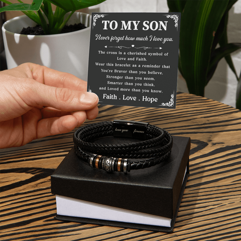 "To My Son - Faith, Love, Hope - Inspirational Cross Necklace for Strength and Love"