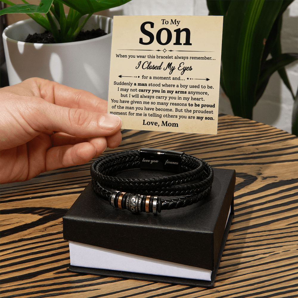 Mom to Son Bracelet Gift Proud of You Message Card