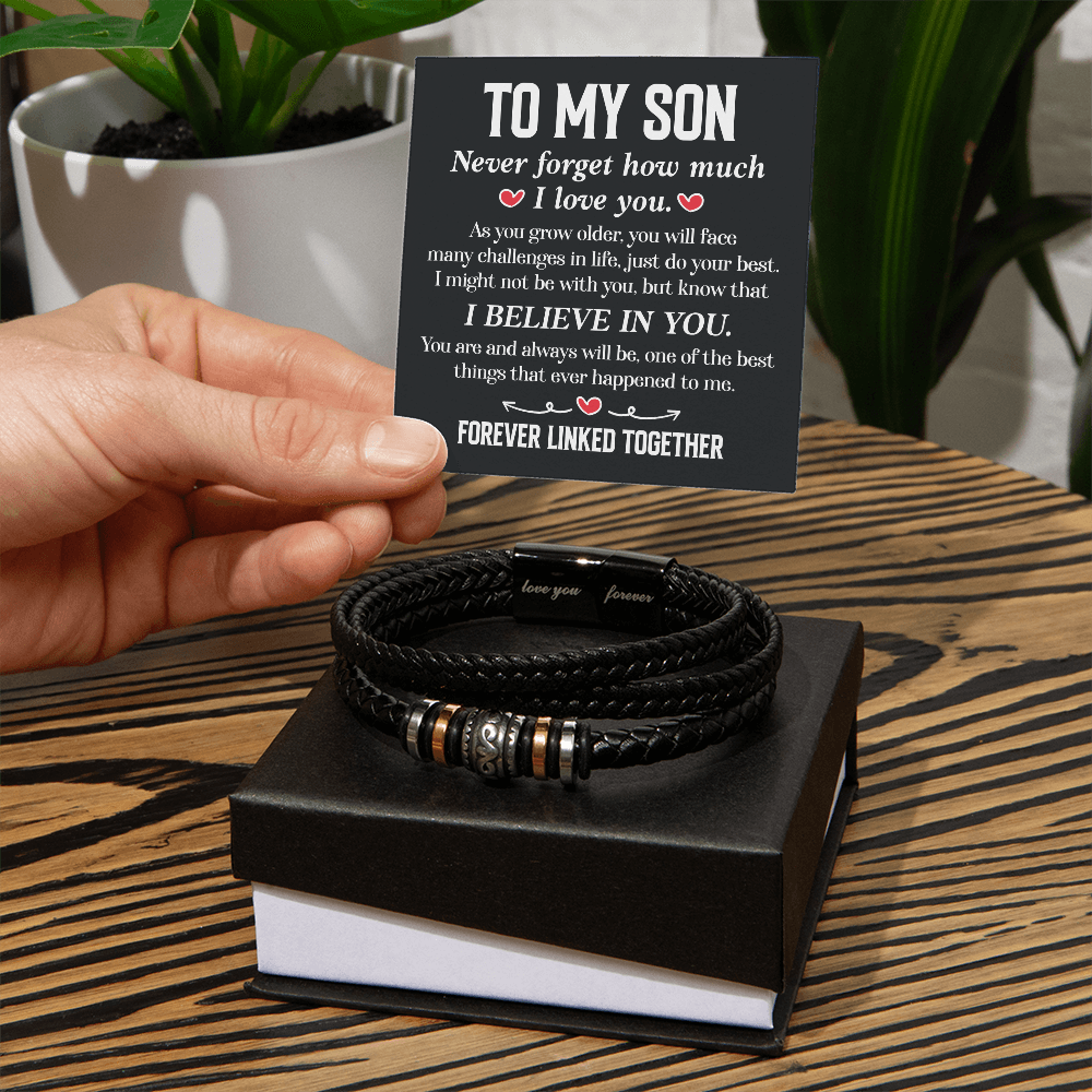 "To My Son Necklace - Forever Linked Together with Love, Strength, and Belief"