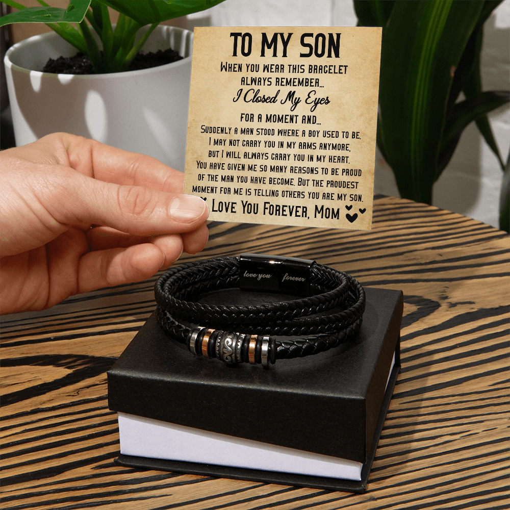 "To My Son - Forever in My Heart - Emotional Love and Pride Reminder Bracelet"
