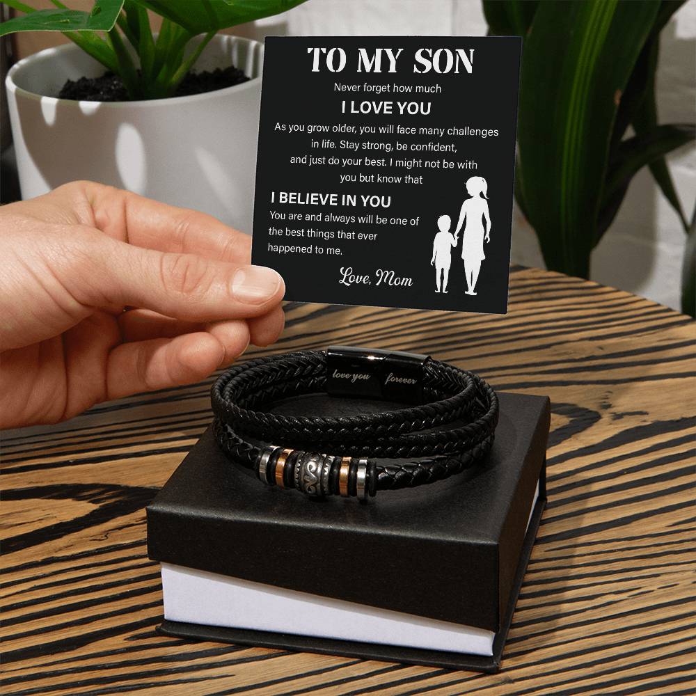 To My Son Leather Bracelet – I Believe in You