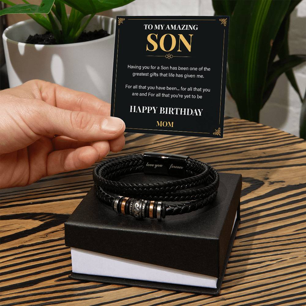 Birthday Son Bracelet Gift from Mom with Note.