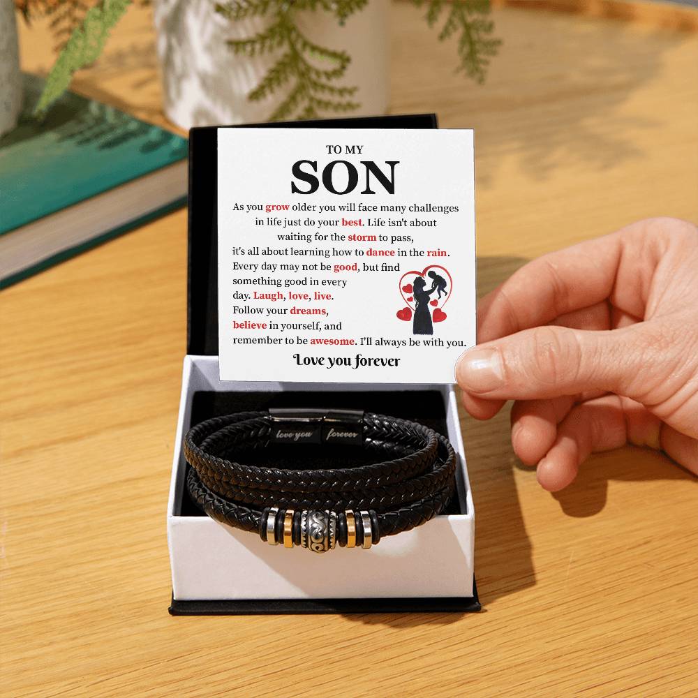 To My Son Leather Bracelet Gift from Mom With Note