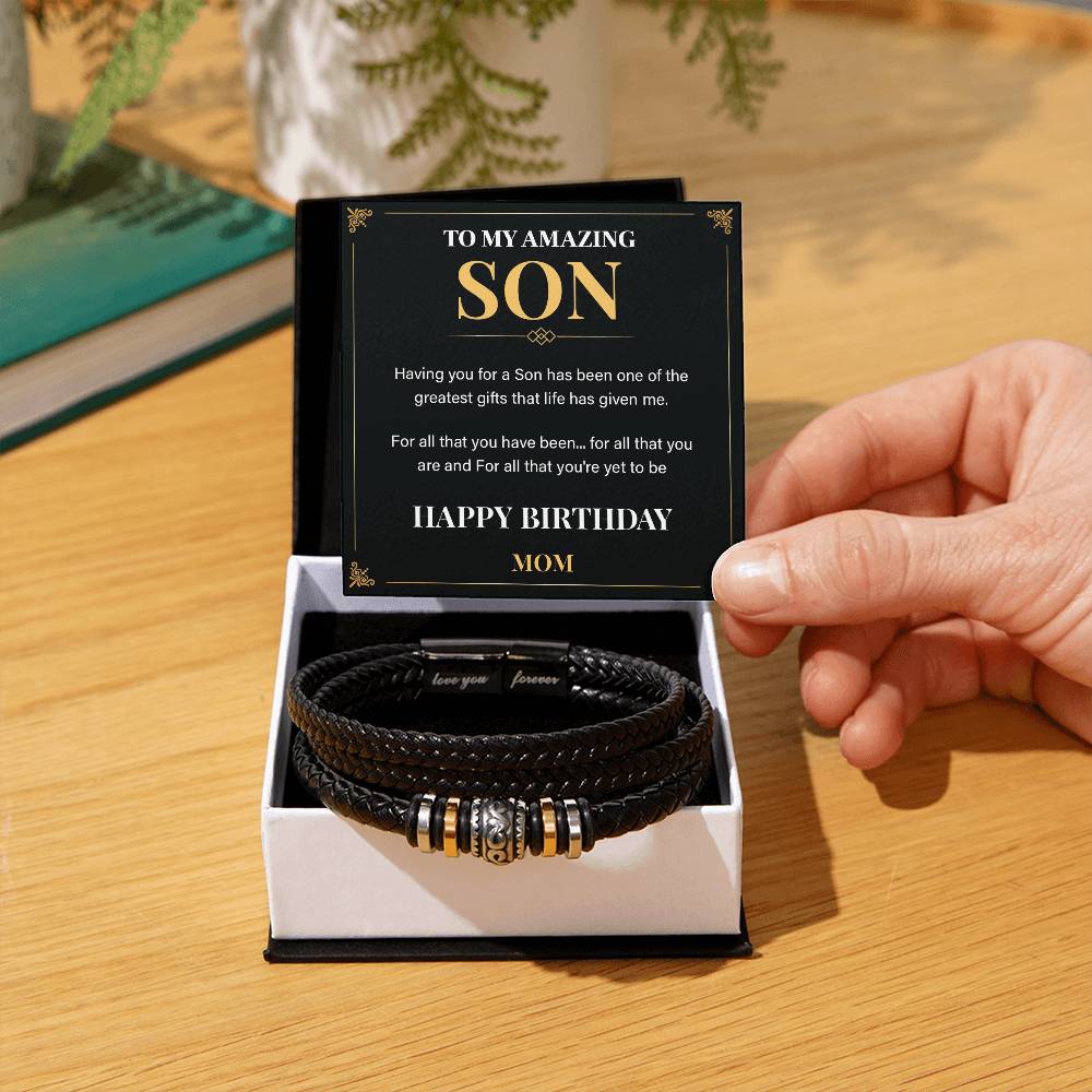 Birthday Son Bracelet Gift from Mom with Note.
