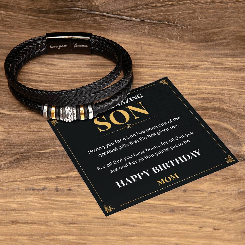 Birthday Son Bracelet Gift from Mom with Note.