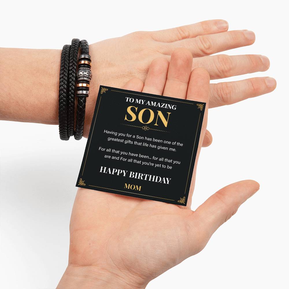 Birthday Son Bracelet Gift from Mom with Note.