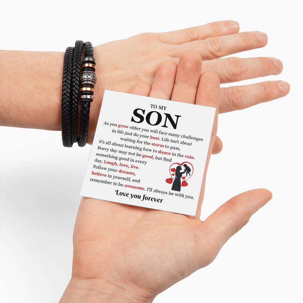 To My Son Leather Bracelet Gift from Mom With Note