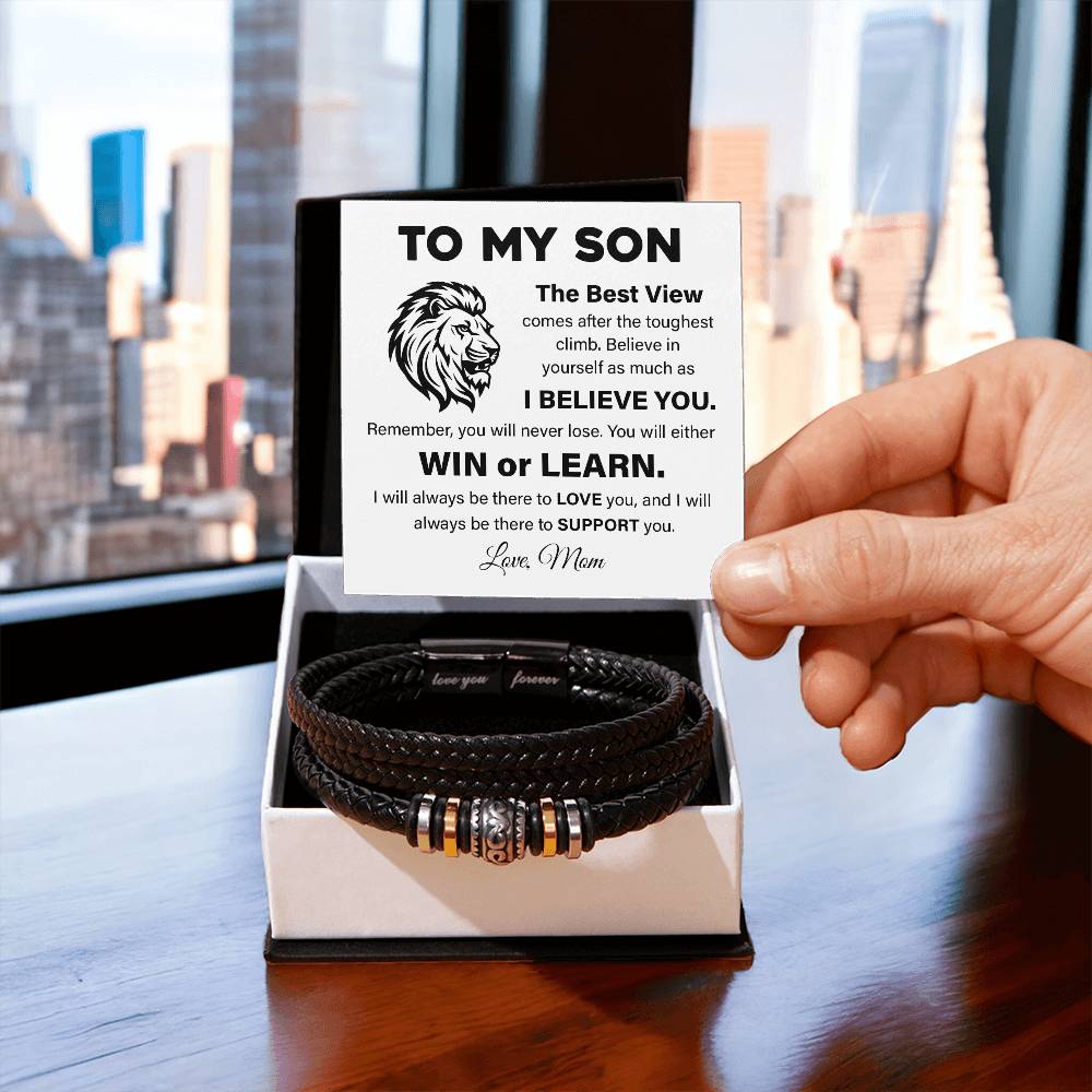 To My Son Lion Bracelet Message Card Gift