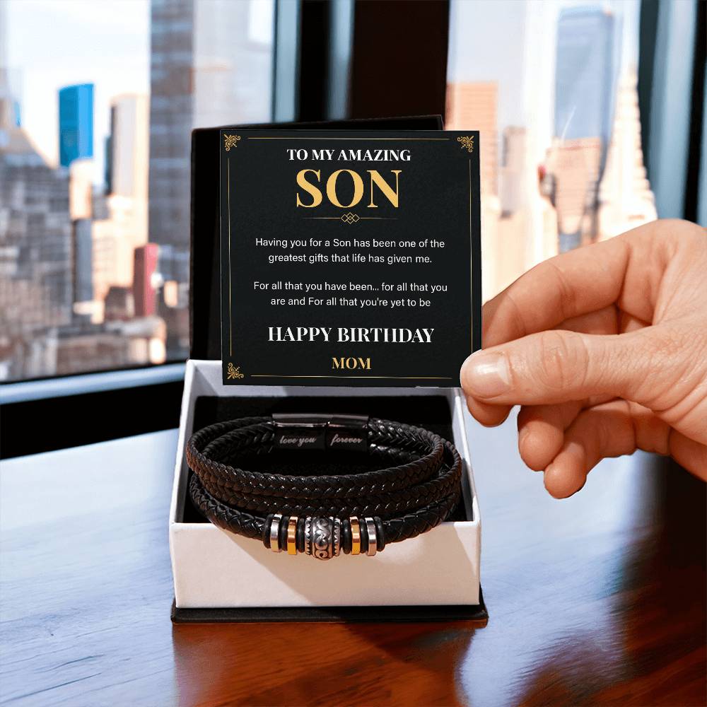Birthday Son Bracelet Gift from Mom with Note.