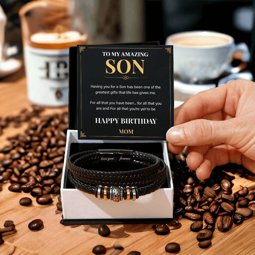 Birthday Son Bracelet Gift from Mom with Note.