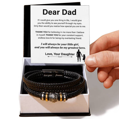 Leather Bracelet Gift for Dad With Emotional Message Card