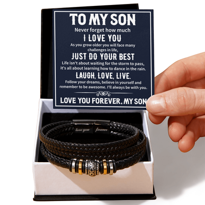 Leather Bracelet Gift for Son from Dad Message Card