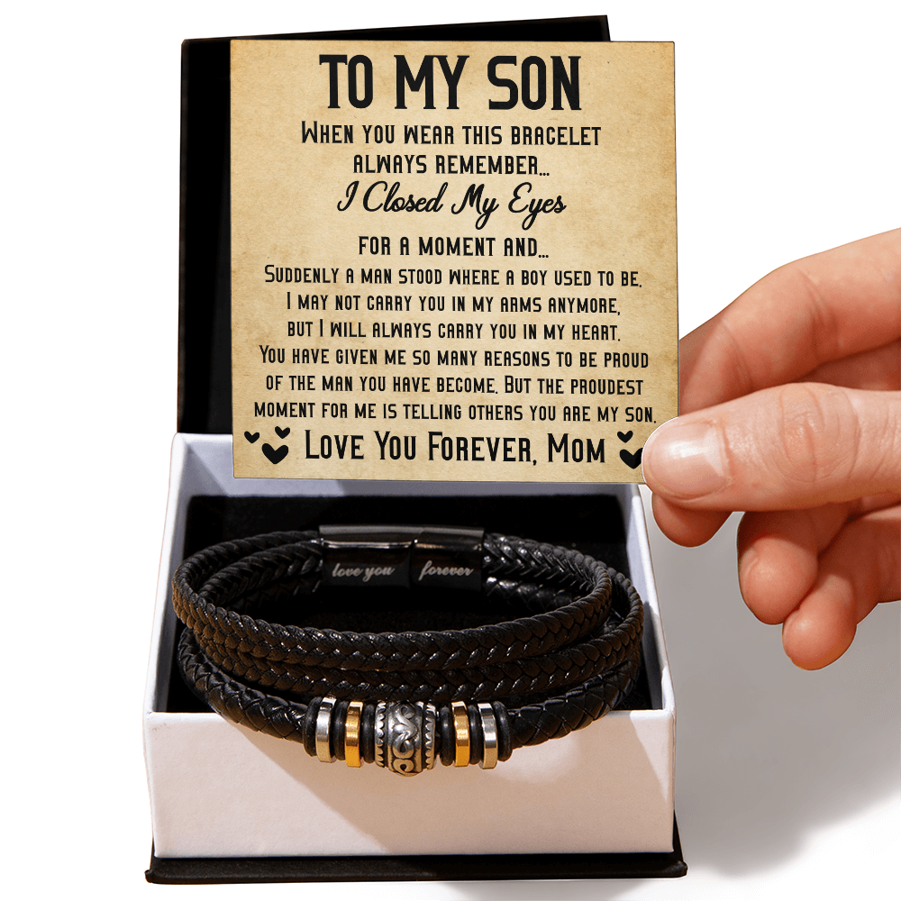 "To My Son - Forever in My Heart - Emotional Love and Pride Reminder Bracelet"