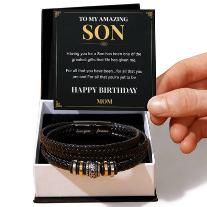 Birthday Son Bracelet Gift from Mom with Note.