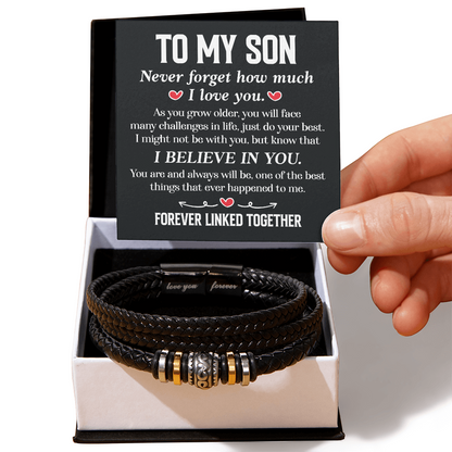 "To My Son Necklace - Forever Linked Together with Love, Strength, and Belief"