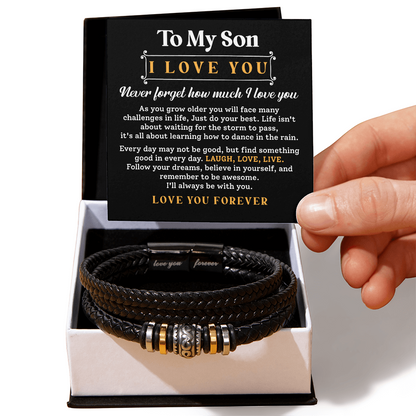 "To My Son - Never Forget How Much I Love You - Inspirational Message Bracelet - Motivational Gift for Sons"